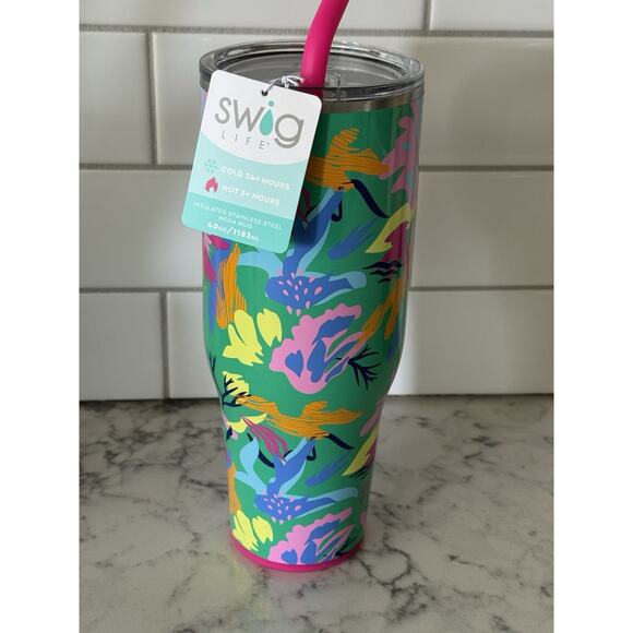 Swig Life Paradise 40oz Drink Tumbler Mega Mug Straw Insulated Tropical Colorful - Picture 5 of 7